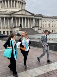And they're off!! Rising Leaders, Hailey, Kaitlyn, and Jayden have all prepared their presentations and are ready to meet their congressmen!